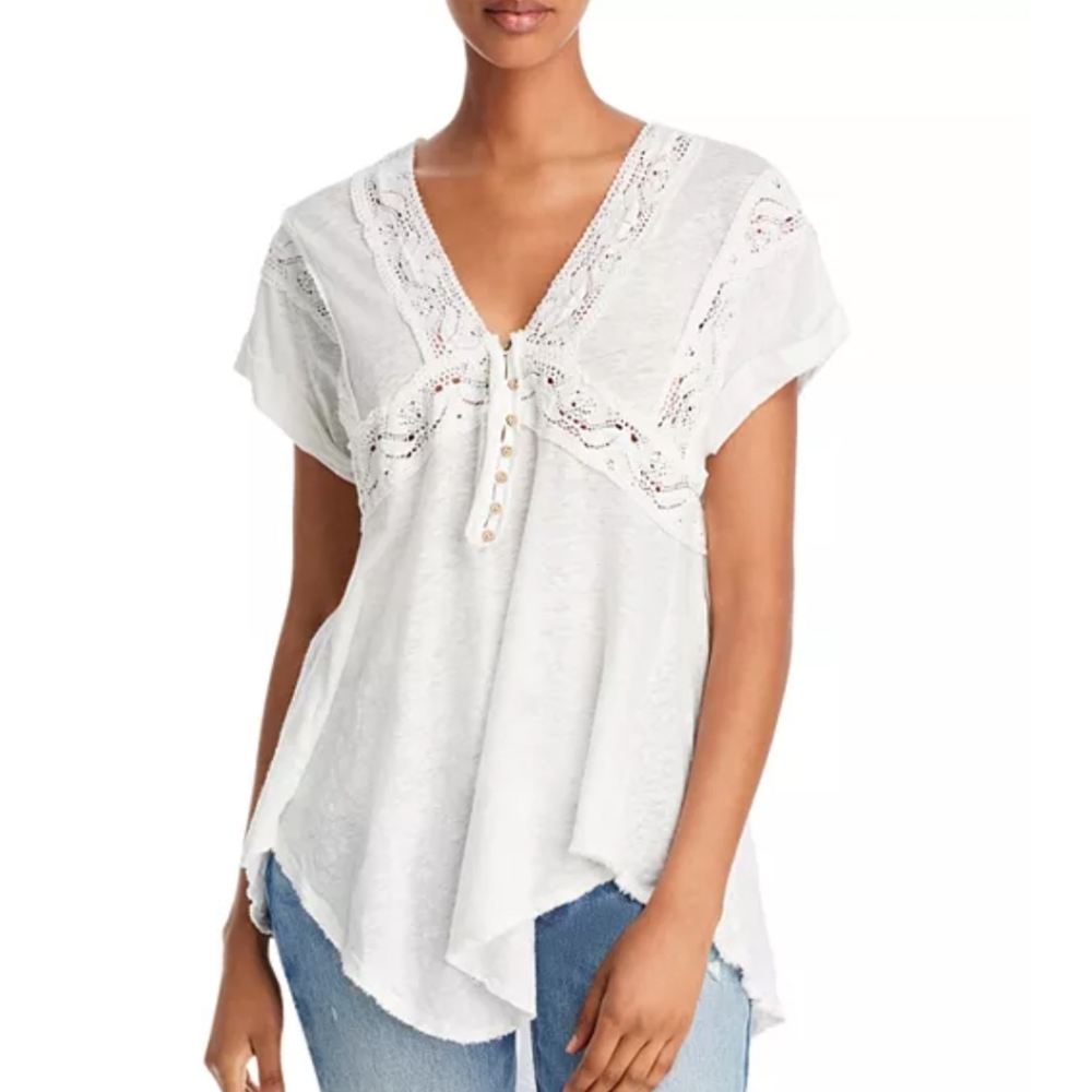 Free People Double V Handkerchief  Hem Boho Tunic Top